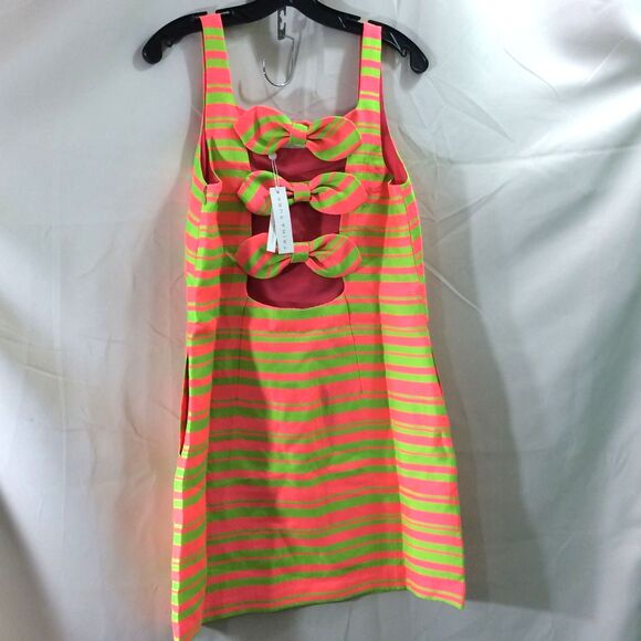 Trina Turk Aspiration Bow Back Neon Stripe Dress NWT Pink Lime Size 8 - Picture 5 of 6